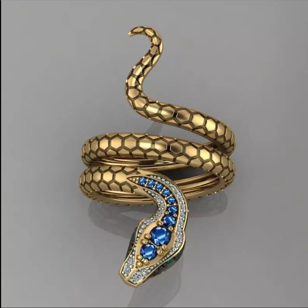New Yellow Gold Plated ExoticSnake Adjustable Ring - Picture 3 of 5